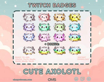 Cute Axolotl Twitch Sub Badges | Stream Badges