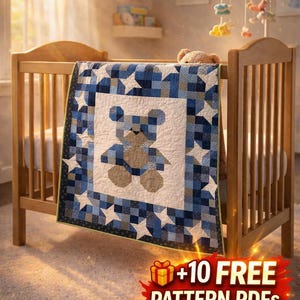 Quiltpatroon babybeer pdf | 44 x 48 inch kinderquilt | Modern babydeken naaipatroon | Geschikt voor beginners + gratis pdf met 10 patronen
