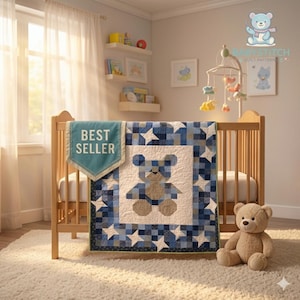 Baby Bear Quilt Pattern PDF – 44X48 Inches – Modern Patchwork Nursery Quilt