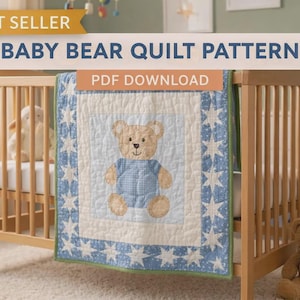 Baby Bear Quilt Pattern PDF – 44X48 Inches – Modern Patchwork Nursery Quilt