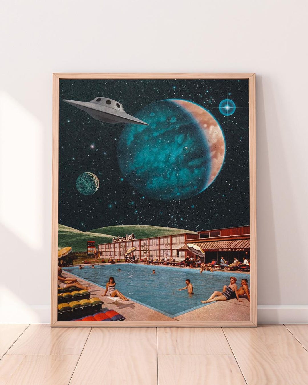 Moonside Pool - Surreal Wall Art | Retro Art | Home Decor | Collage Art ...
