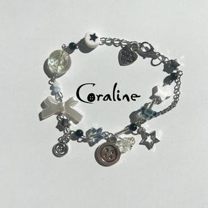 Coraline Inspired Charm Bracelet, Button and Star Jewelry image 1