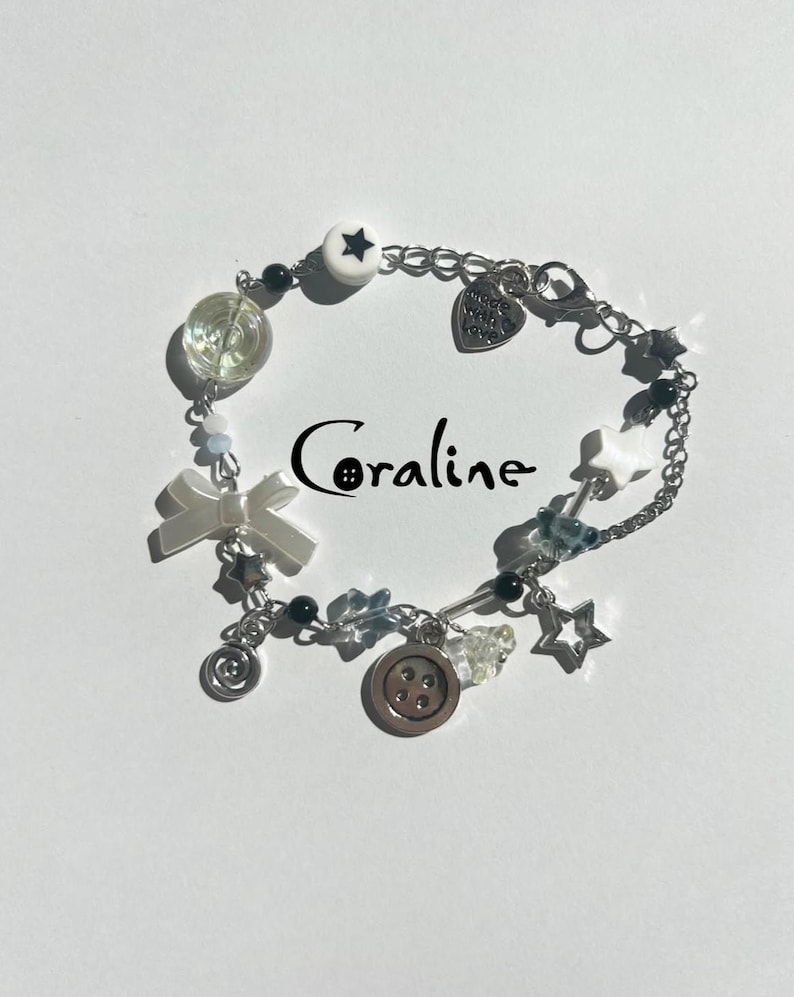 Coraline Inspired Charm Bracelet, Button and Star Jewelry image 1