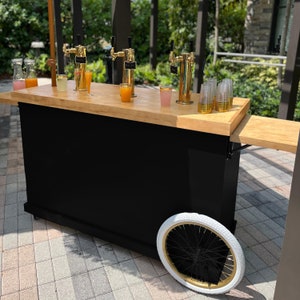 ブラック 5 フィート モバイル バー カート、ブラック カート、バー カート、ブラック モバイル バー、飲料バー 折りたたみ式木製バー、モバイル カート、モール キオスク モジュラー カート