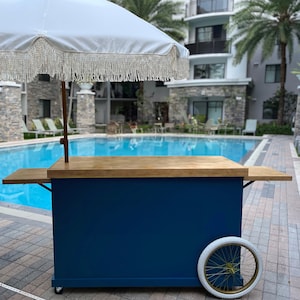 Navy Blue 4ft Mobile Bar, Bar Cart, Mobile Coffee Bar, Coffee Cart, Mobile Cart, Mall Kiosk, Modular Mobile Bar, Beverage Bar, Foldable Wood