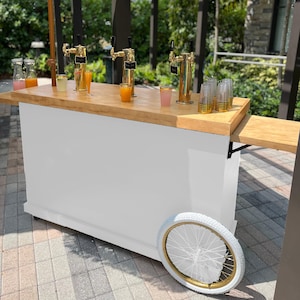 ホワイト 5 フィート モバイル バー カート、飲料カート、バー カート、モバイル バー、飲料バー 折りたたみ式モバイル バー、木製カート、モール キオスク モジュラー モバイル バー