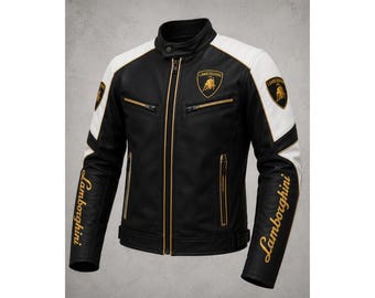 Lamborghini Racing Leather Jacket Motorsport Biker