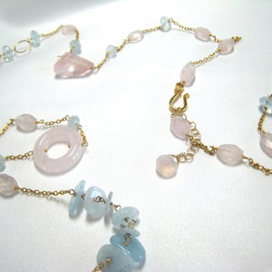 Gem Necklace - Rose Quartz Necklace - Pearl Necklace - Statement Necklace