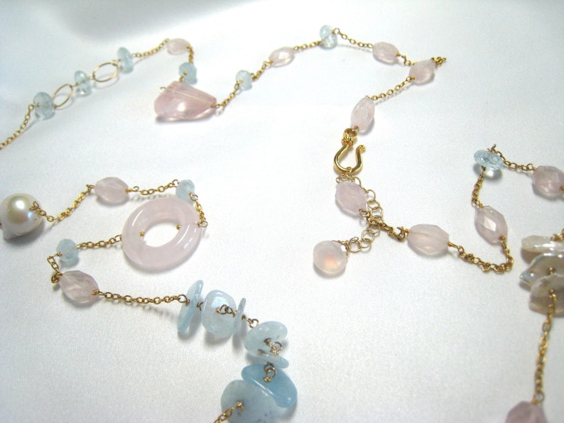 Gem Necklace Rose Quartz Necklace Pearl Necklace Statement Necklace Bild 1