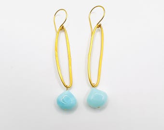 Peruvian Opal Earrings - Aqua Earrings - Long Earrings - Gold Earrings - Statement Earrings - Everday Earrings - Hoop Earrings