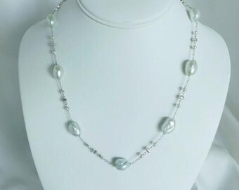 Aqua Fresh Water Pearl Necklace, Aqua Necklace, Pearl Necklace, Silver Necklace, Silver Pearl Necklace