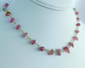 Tourmaline Necklace - Peridot Necklace - Choker Necklace - Delicate Necklace - Gem Necklace - Pink Necklace - Layering Necklace