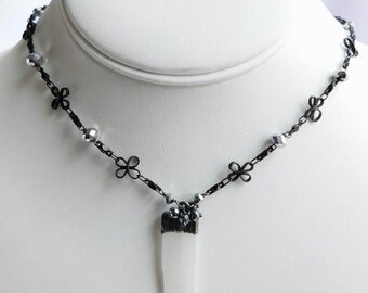 Selenite Pendant Necklace - Long Necklace - Pyrite Necklace