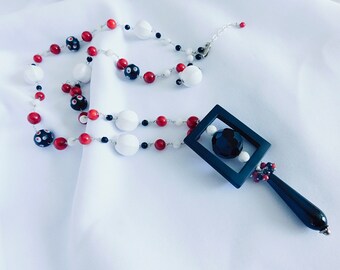 Black Necklace - Coral Necklace - White Necklace - Black and Red Necklace - Black Onyx Necklace - White Agate Necklace