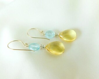 Blue Earrings - Yellow Earrings - Tanzanite Earrings - Yellow Quartz Earrings - Wedding Earrings - Wedding Jewelry - Cocktail Jewelry