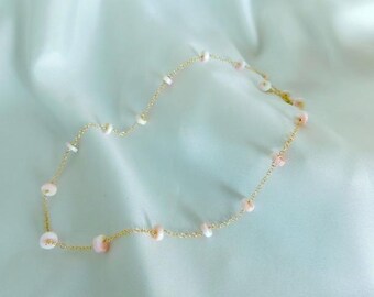 Shell Necklace - Pink Necklace - Delicate Necklace - White Necklace - Everyday Jewelry