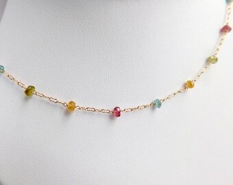 Dainty Multi Gemstone Necklace, Pastel Gemstone Gold Necklace, Delicate Layering Necklace, Colorful Minimalist Jewelry, Gift for Her