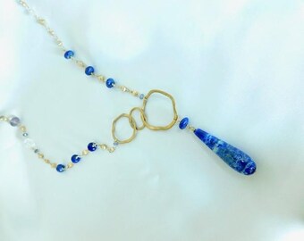 Lapis Luzi Necklace, Blue Necklace, Long Necklace,layering Necklace