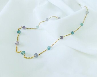 Fluorite Necklace - Gold Necklace - Dainty Necklace - Everyday Jewelry - Purple Necklace - Green Necklace - Faceted Fluorite