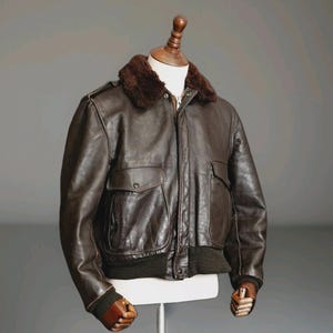 Vintage 80s SCHOTT 2 Piece Aviator Jacket Men Brown Leather Made USA Size 46