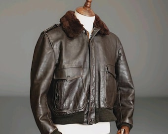 Vintage 80s SCHOTT 2 Piece Aviator Jacket Men Brown Leather Made USA Size 46