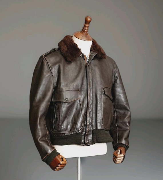 Vintage 80s SCHOTT 2 Piece Aviator Jacket Men Brown Leather Made