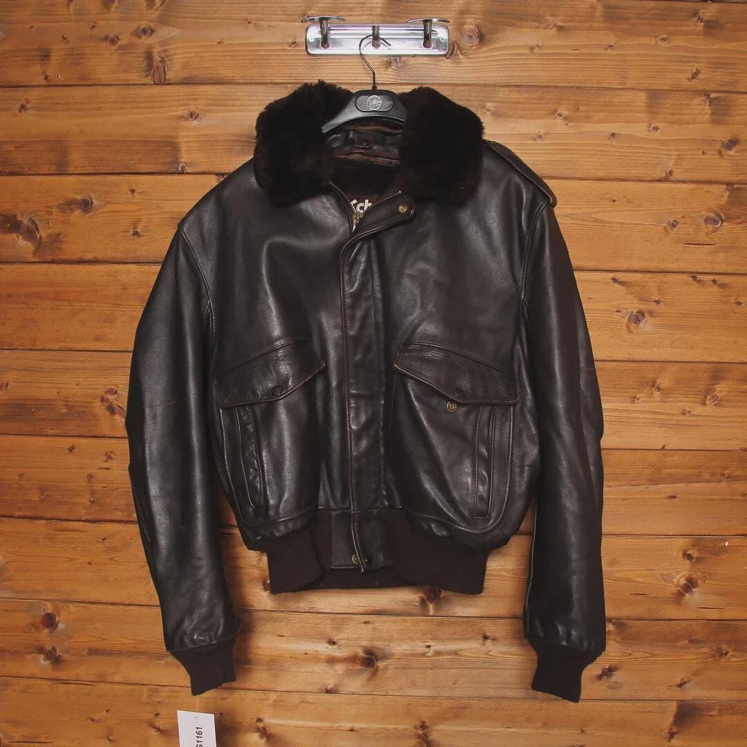 Vintage 80s SCHOTT 2 Piece Aviator Jacket Men Brown Leather Made