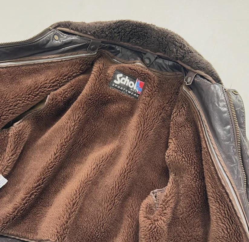 Veste Aviateur Vintage SCHOTT Des Années 80 - Cuir De Vachette Marron Fabriqué USA - Taille 46 (tour De Poitrine 115 Cm) - Occasion Parfait état