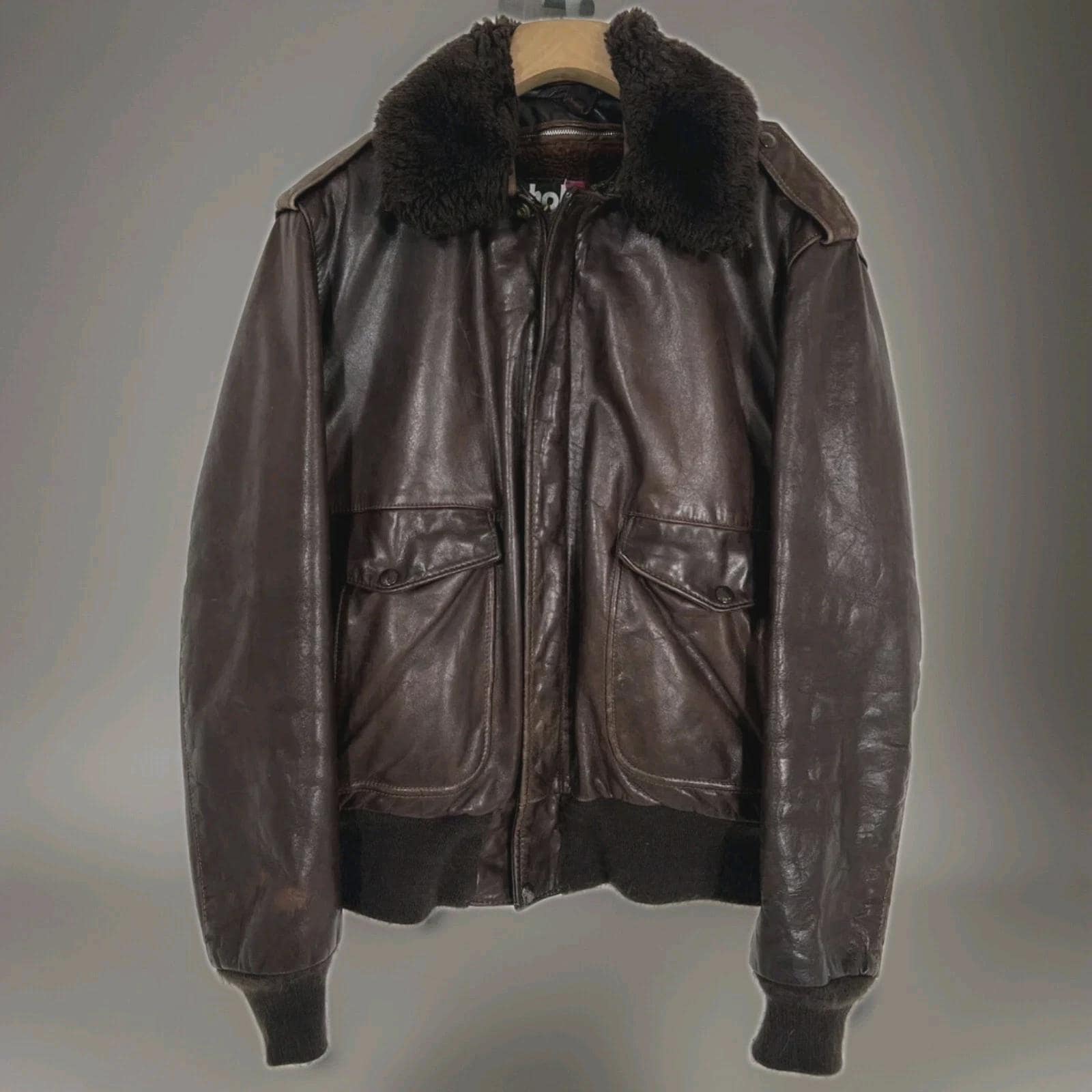 Vintage 80s SCHOTT 2 Piece Aviator Jacket Men Brown Leather Made