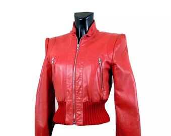 John Richmond Retro 80&#39;s Red Plongeè Leather Jacket Size S