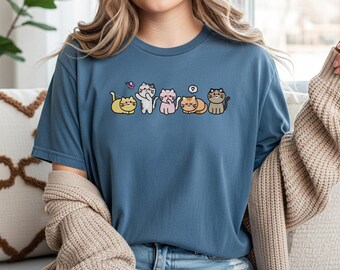 Fünf niedliche Katzen bestickte T-Shirts, niedliche Katzen-Sweatshirts, niedliche Kätzchen bestickte T-Shirts, niedliche Kätzchen-T-Shirts