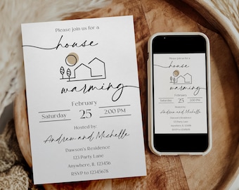 Editable House Warming Invitation, Simple Minimalist Housewarming Invitation, Printable House Warming New Home Party Invite Instant Download