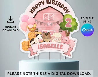 Editable Pink Farm Cake Topper Template Pink Farm Animals Cake Topper Digital Download Free Farm Animals Cupcake Topper Printable