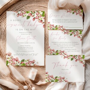 Berry Sweet Baby Shower Bundle, Strawberry Baby Shower Template Set, A Berry Sweet Baby Is On The Way Baby Shower Bundle, Girl Baby Shower