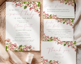 Berry Sweet Baby Shower Bundle, Strawberry Baby Shower Template Set, A Berry Sweet Baby Is On The Way Baby Shower Bundle, Girl Baby Shower