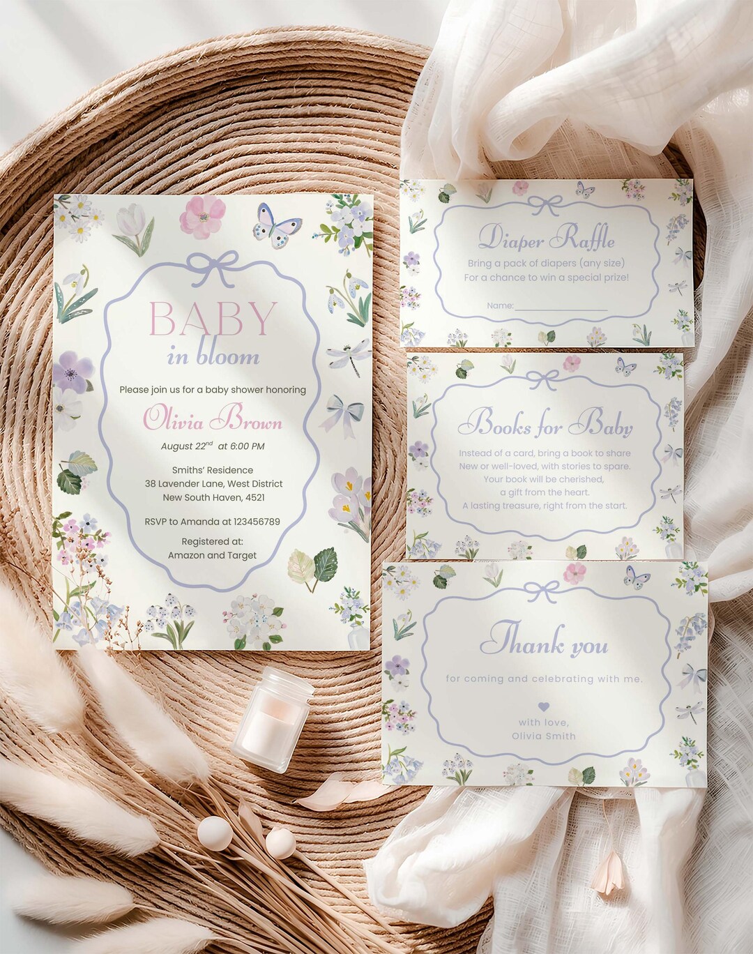 Spring Invitations Bloom Baby in Bloom Spring Pastel Baby Shower Invitation Bundle, Floral ...