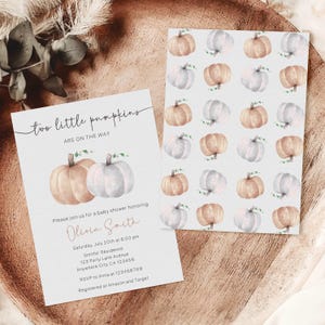 Two Little Pumpkins Baby Shower Invitation, Twin Baby Shower Invitation Template, Neutral Fall Autumn Pumpkins Baby Shower Invitation