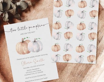 Two Little Pumpkins Baby Shower Invitation, Twin Baby Shower Invitation Template, Neutral Fall Autumn Pumpkins Baby Shower Invitation