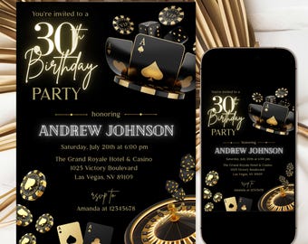 Casino Birthday Invitation Template, 21st 30th 40th 50th Poker Party Invite, Vegas Night Party Invitation, Casino Royale Poker Night Invite