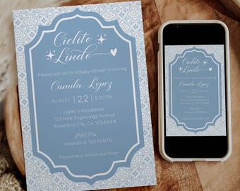 Cielito Lindo Baby Shower Invitation Boy, Blue Mexican Baby Shower Template, Papel Picado Talavera Editable Baby Shower Invitation