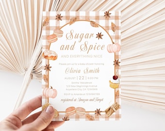 Sugar and Spice Baby Shower Invitation, Fall Autumn Pumpkin Cinnamon Baby Shower Template, Sugar Spice and Everything Nice Baby Shower