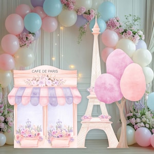 Paris Dekor Ausschnitt, Paris Party Dekoration, Eiffelturm Lila Rosa Cafe Prop, Französischer Geburtstag Dekor Sofort Download
