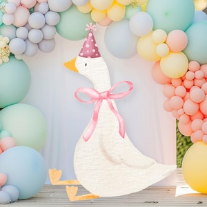 Printable One Silly Goose Big Decor Cutout, Goose With Pink Party Hat and Bow Cutout, One Silly Goose Birthday Party, One Silly Goose Prop