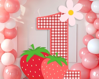 Printable Berry First Big Decor Cutout, Strawberry Big Decor, Berry First Birthday Party, Red Checkered Strawberry First Birthday Prop