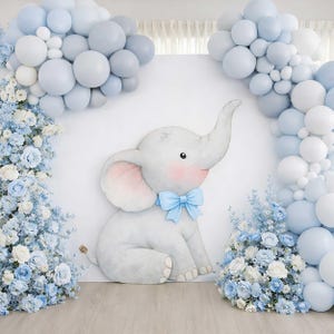 Printable Elephant Big Decor Cutout, Little Peanut Party Prop, Baby Elephant With Blue Bow Standee (Digital Download)