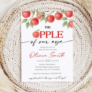Apple of Our Eye Baby Shower Invite, Editable Fall Baby Shower Template, Autumn Apple Baby Shower Design, Cute Red Apple Theme Invitation