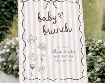 Baby Brunch-Babyparty-Willkommensschild, neutrales beige Frühstücks-Lunch-Thema, bearbeitbares handgezeichnetes Babyparty-Banner (digitaler Download)