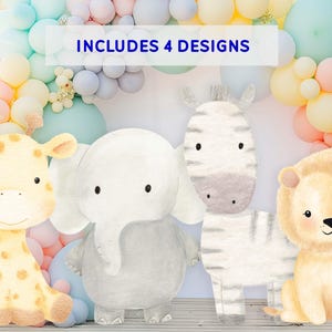 Cute Jungle Animals Big Decor Cutout, Safari Birthday Party Prop, Wild One Party Decor, Printable Giraffe Elephant Lion Zebra Party Decor