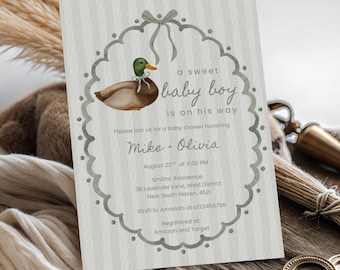 Mallard Duck Baby Shower Invitation, Hunting Duck Theme Boy Shower Invite (Digital Download)
