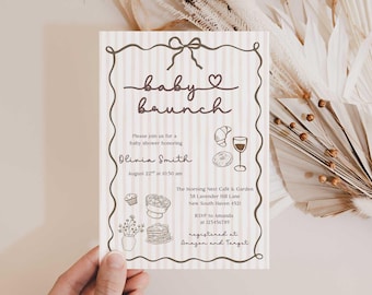 Baby Brunch Baby Shower Invitation, Hand Drawn Breakfast Lunch Theme, Gender Neutral (Digital Download)